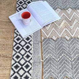 Art Avenue Beige & Blue Geometric Cotton Rectangular Carpet-16