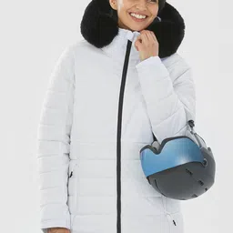 WEDZE By Decathlon Women White & Black Hooded Polyester Longline Padded Jacket-picture-38