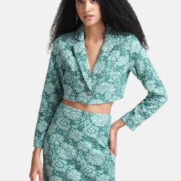 Kazo Women Green Tonal Jacquard Cropped Blazer Jacket-image-58