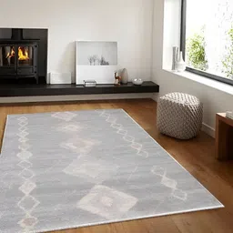 Sapana Carpet-Mats Silver Toned & White Geometric Printed Anti Skid Contemporary Carpet-15