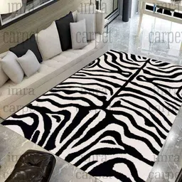 IMRA CARPET White & Black Abstract Printed Woollen Shaggy Carpet-picture-30