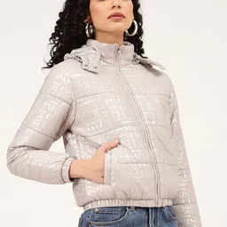 ELLE Women Silver-Toned Padded Jacket-image-6