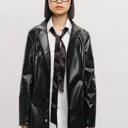 FREAKINS Black Lapel Collar Leather Jacket-53