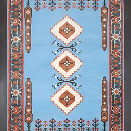 Art Avenue Turquoise Blue Ethnic Motifs Anti-Skid Woollen Carpet-image-37