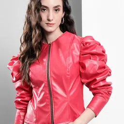 BAESD Collarless Crop Biker Jacket-image-89