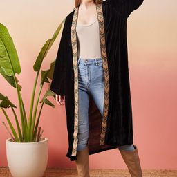 Sangria Open Front Velvet Longline Shrug with Border-4