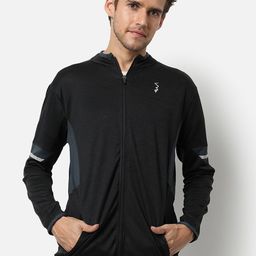 Campus Sutra Men Charcoal & Teal Blue Colourblocked Open Front Jacket-image-49