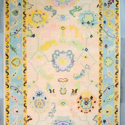 Art Avenue Turquoise Blue & Yellow Ethnic Motifs Anti-Skid Woollen Carpet-picture-0