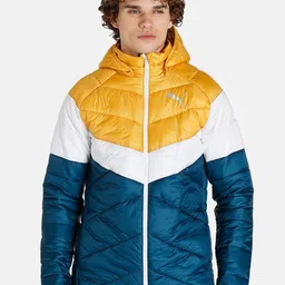 Puma Men Blue & Yellow Colourblocked Hooded Puffer Jacket-image-57
