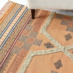 Art Avenue Peach Coloured & Navy Blue Geometric Cotton Rectangular Carpet-1