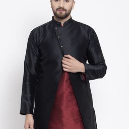 Kaifoo Men Black Striped Longline Tailored Jacket-41