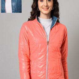 PURYS Women Coral & Blue Reversible Padded Jacket-image-80
