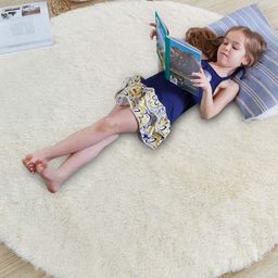 AaHo Decor Cream Shaggy Round Runner-13