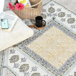 Art Avenue Beige & Green Printed Cotton Traditional Rectangular Carpet-2