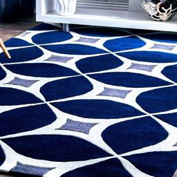IMRA CARPET Blue & White Floral Rectangle Shaggy Woollen Carpet-image-17