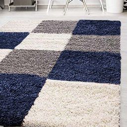 AaHo Decor White & Blue Geometric Printed Shaggy Carpets-image-79
