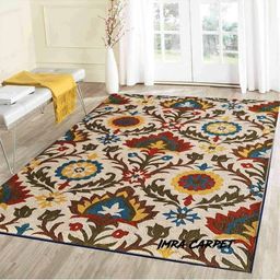 IMRA CARPET Beige Ethnic Motifs Anti-Skid Shaggy Woollen Carpet-picture-23