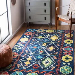 Status Unisex Blue & Red Geometric Printed Polyester Anti-Skid Carpet-7