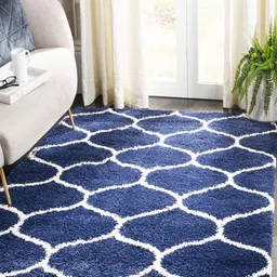 IMRA CARPET Navy Blue Geometric Printed Shaggy Carpet-picture-21