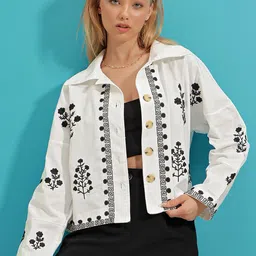 Trend Alacati stili Floral Embroidered Shirt Collar Tailored Jacket-image-34
