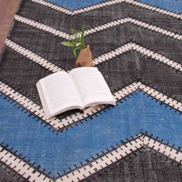 Art Avenue Black & Blue Printed Cotton Rectangular Carpet-1