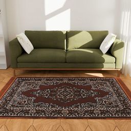 Kuber Industries Brown & White Printed Velvet Carpet-29
