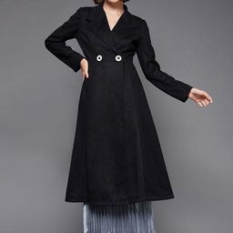 Women Suede Longline Double Breasted Princess Coat-16