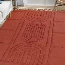 Art Avenue Red Self Design Cotton Rectangular Carpet-18