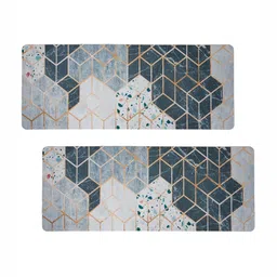 Kuber Industries White 2 Pieces Geometric Anti-Skid Runners-30