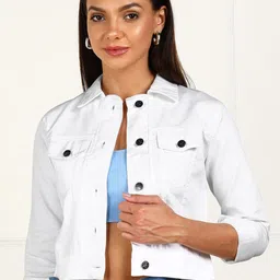 MONTREZ Women White Crop Denim Jacket-picture-12