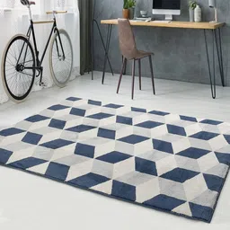 Saral Home Blue & Off White Geometric Cotton Carpet-image-43