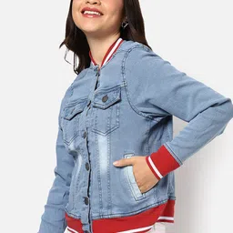 Campus Sutra Women Blue Washed Windcheater Outdoor Denim Jacket-picture-29