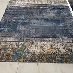 Safiya Carpet Beige & Blue Abstract Water Resistant Carpets-19