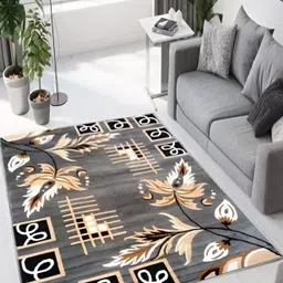 SANA CARPET Grey & Beige Floral Printed Anti-Skid Carpet-picture-51