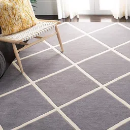 IMRA CARPET Grey Geometric Anti-Skid Woollen Carpet-image-93