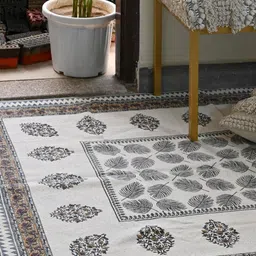 Art Avenue White & Blue Ethnic Motifs Printed Cotton Rectangular Carpet-36