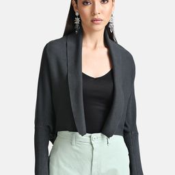 Kazo Women Black Acrylic Lightweight Crop Open Front Jacket-55