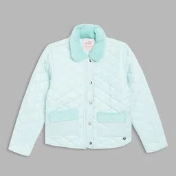 Blue Giraffe Girls Blue Crop Quilted Jacket-image-55