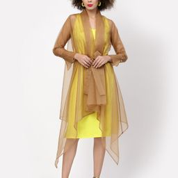 LELA Women Beige Organza Sheer Drape Jacket-image-10