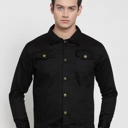 VOXATI Men Solid Cotton Long Sleeves Denim Jacket-image-38