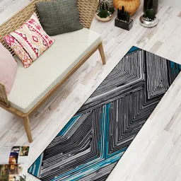 BIANCA Grey & Blue Geometric Printed Soft Anti Skid Rug-15