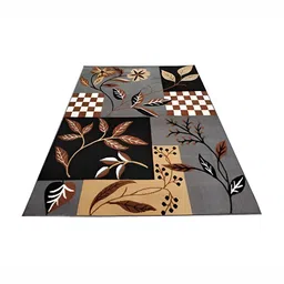 Safiya Carpet Grey & Beige Floral Printed Water Resistant Rectangle Traditional Carpet-48