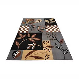 Safiya Carpet Grey & Brown Floral Printed Water Resistant Rectangle Traditional Carpet-image-11