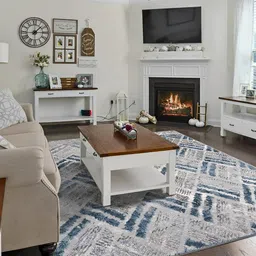 Sapana Carpet-Mats Grey & Blue Geometric Anti-Skid Carpet-image-8