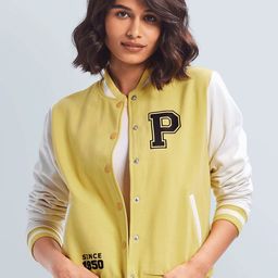 The Souled Store Women Yellow dusky citron Bomber with Patchwork Jacket-picture-11