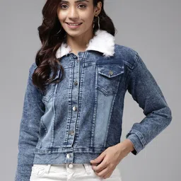 The Roadster Lifestyle Co. Women Washed Solid Denim Casual Windcheater Denim Jacket-picture-17