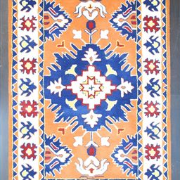 Art Avenue Blue & White Ethnic Motifs Anti-Skid Woollen Carpet-image-94