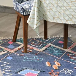 Art Avenue Blue & Orange Geometric Embroidered & Applique Cotton Carpet-20