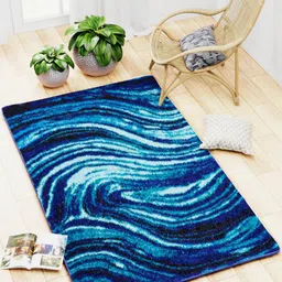 BIANCA Blue Printed Rectangular Carpet With With Non-Slip Rubber Backing-1