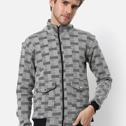 Campus Sutra Men Grey Black Camouflage Windcheater Outdoor Bomber Jacket-image-62